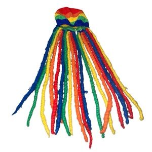 Rainbow Knit Faux Dread Yarn Cap Beanie Festival Rave Party (No Purple) Funny